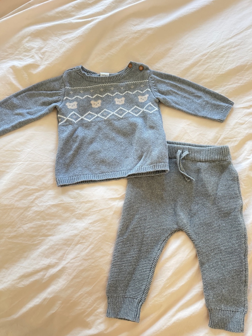 Carter’s Grey Bear Sweater Sweatpants Set 100% Cotton